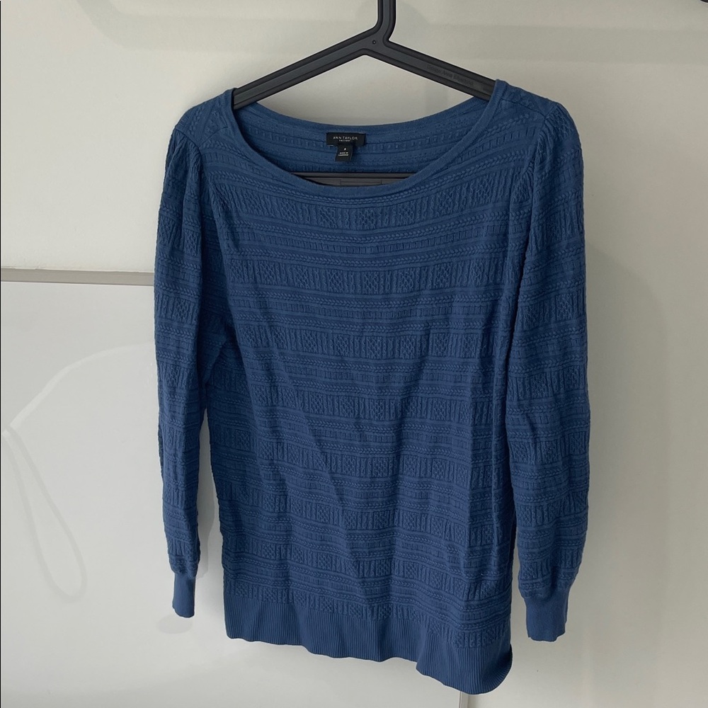 Ann Taylor Factory Denim Blue Textured Knit Top